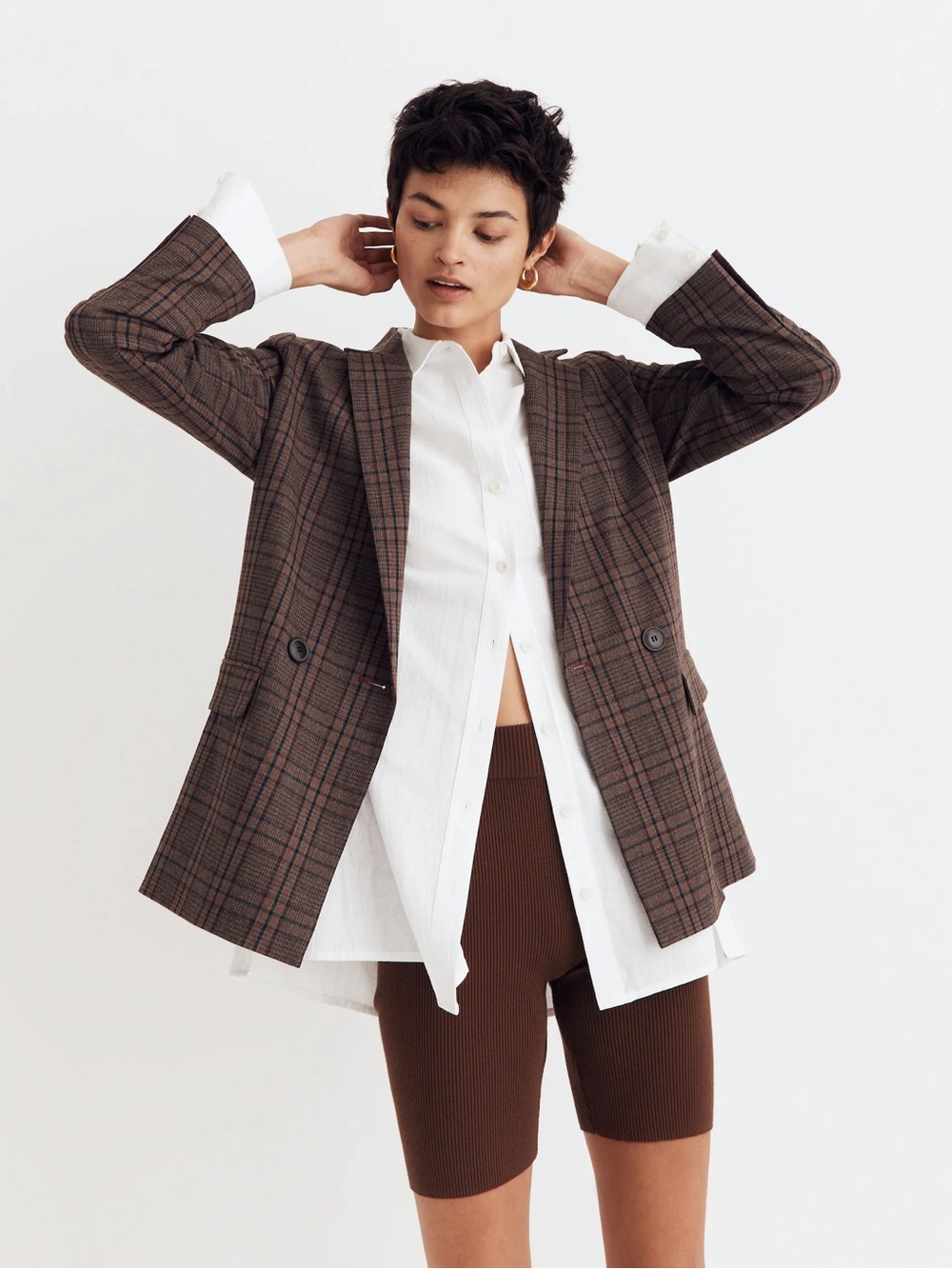 Madewell Brown Plaid Tailored Blazer